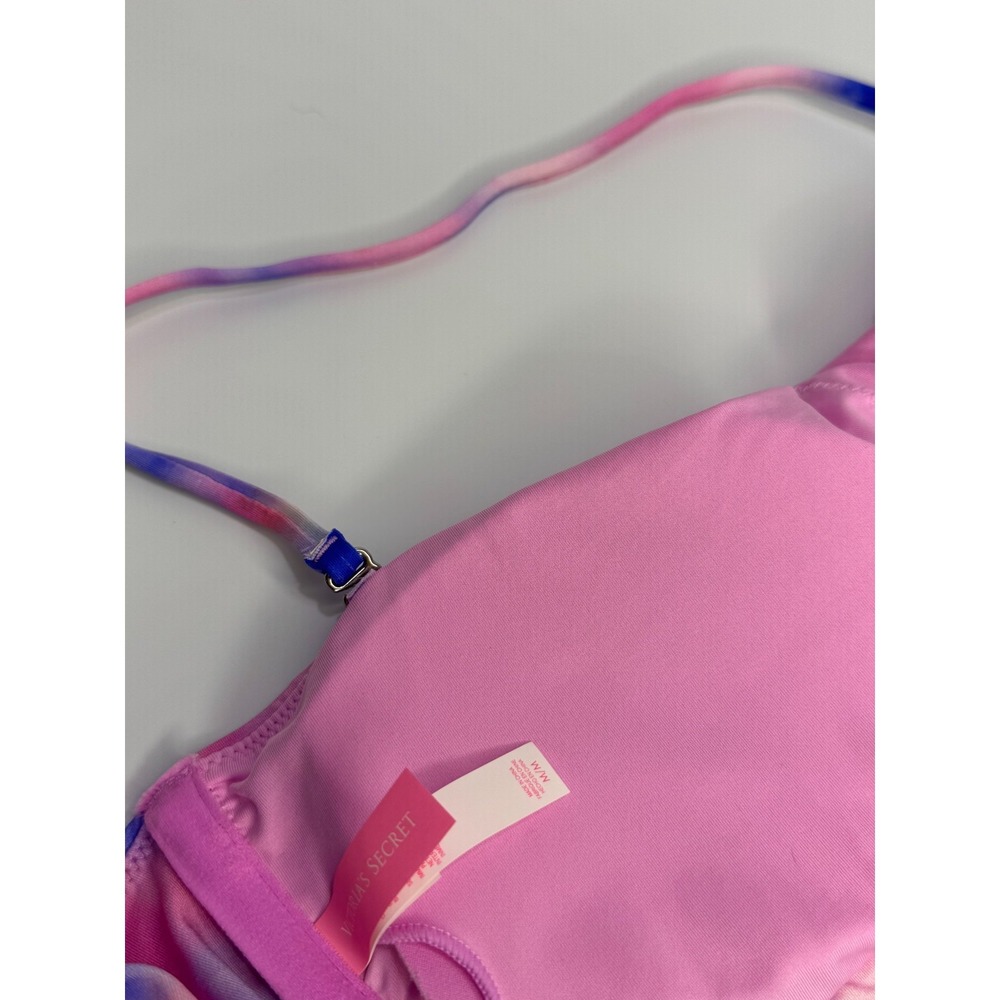 Victorias Secret Bikini Set Pink Tie Dye Tube Top Padded Strap Size Medium - Picture 7 of 11